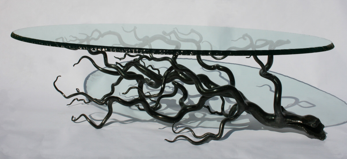 Branch Coffee Table oval tree statement table glass and steel bespoke stunning and unique table by Mark Reed