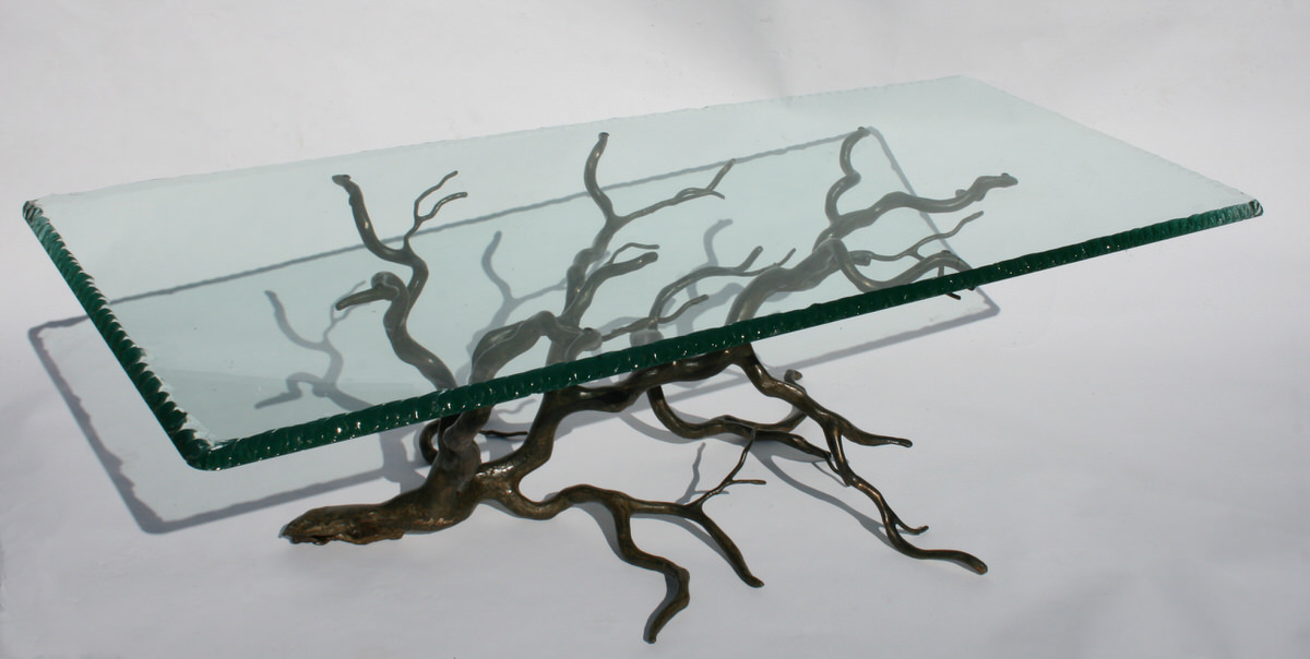 Branch Coffee Table rectangular  bronze and glass unique statement table  by Mark Reed sculptor