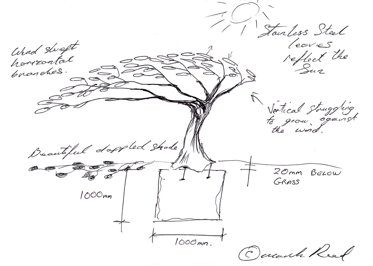Arbour Metallum Tree sculpture architect and specifier public commission for hospital drawings by Mark Reed