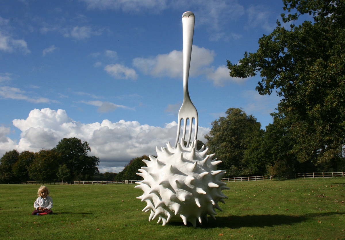 Fork in pollen sculpture monumental sculpture public sculpture, sculpture for specifiers sculpture for architects Summer Exhibition by Mark Reed