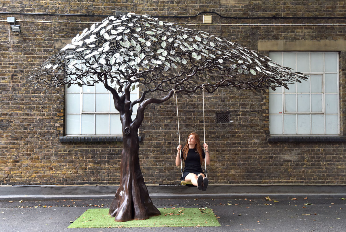 A stainless steel tree by Mark Reed, estimate £10,000-£15,000, on view at the Christie's Out of the Ordinary sale, which takes place on Thursday 10 September at their auction house in South Kensington.