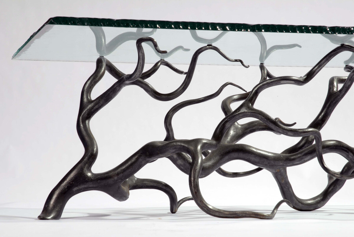 Branch Coffee Table forged steel and glass rectangular  statement table by Mark Reed
