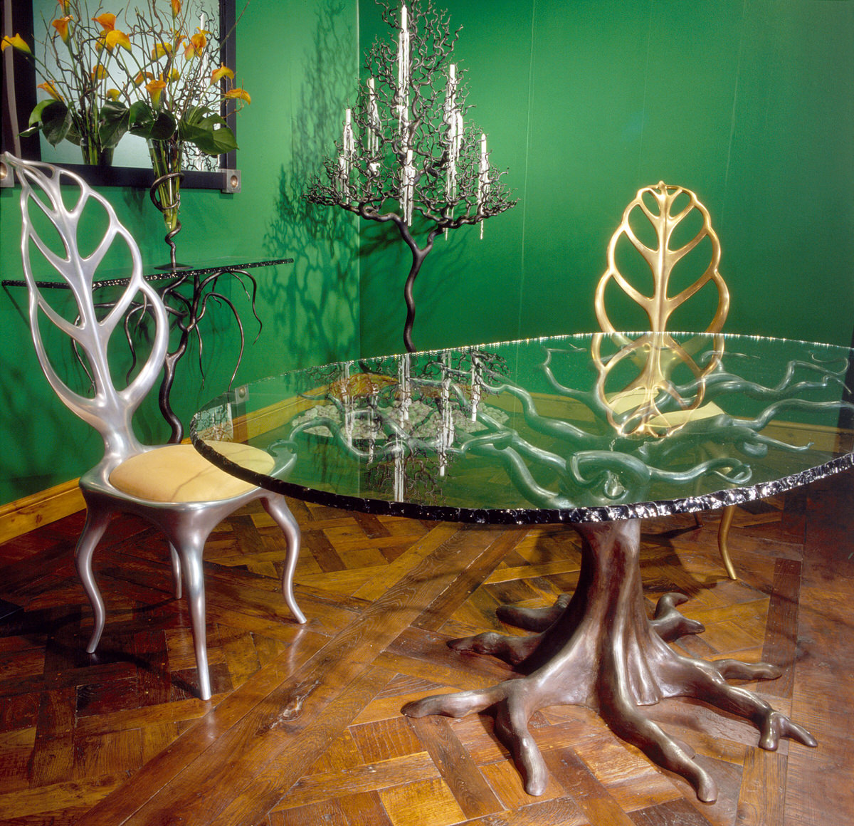Penshurst forged steel dining table and leaf chair Decorex International and Decorex USA stand by Mark Reed