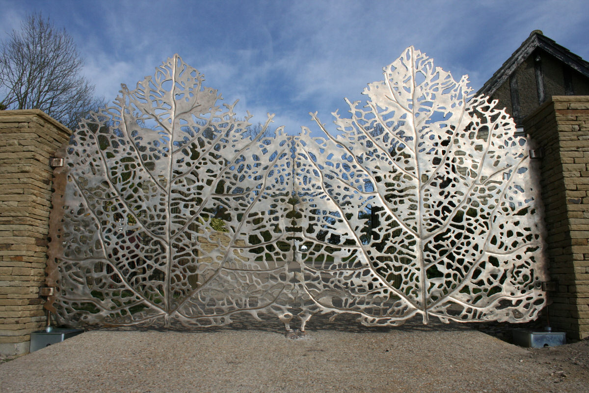 Skeleton Leaf Gates bronze artistic driveway estate gates for architect and specifers by Mark Reed