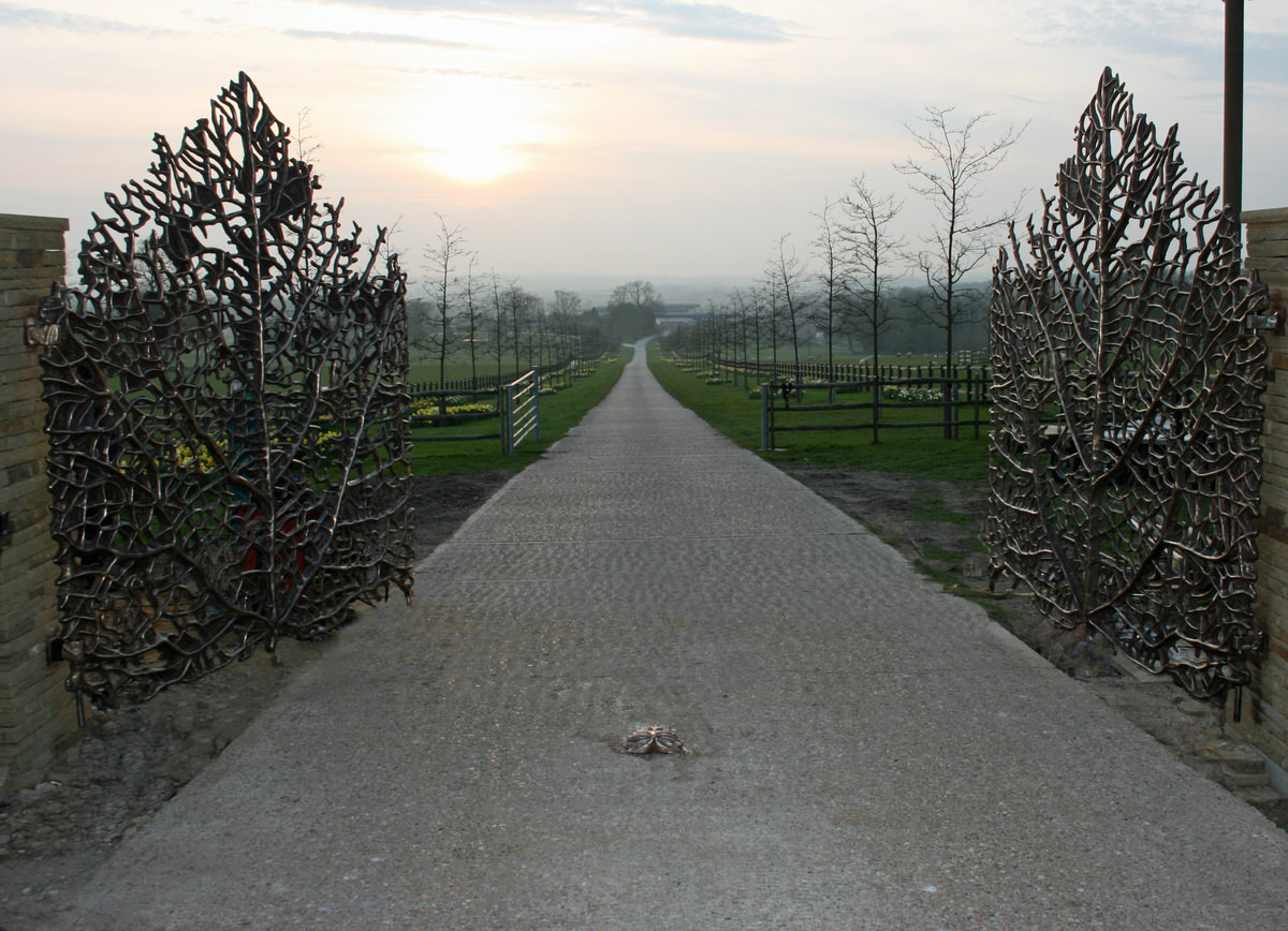 Skeleton leaf gates sculptural bronze driveway estate gates bespoke commission by Mark Reed