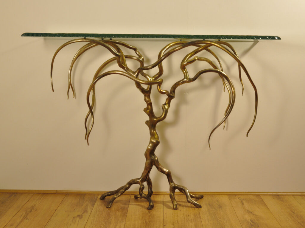 weeping willow bronze console table artistic designer sculptural tables